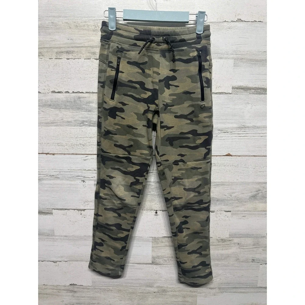 GapFit Joggers Boys 10 Green Camo Tech Fleece Zip Pockets EUC